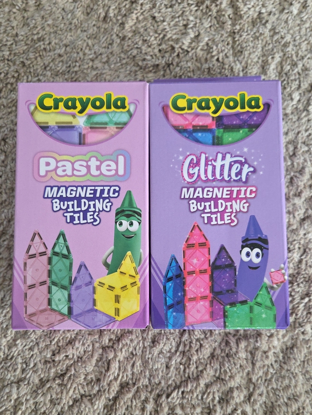 NUB Lot Of 2 Crayola Pastel & Glitter Magnetic Building Tiles - Kids Toy Set